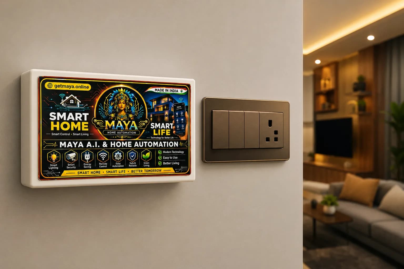 Maya Home Box installed beside a switchboard